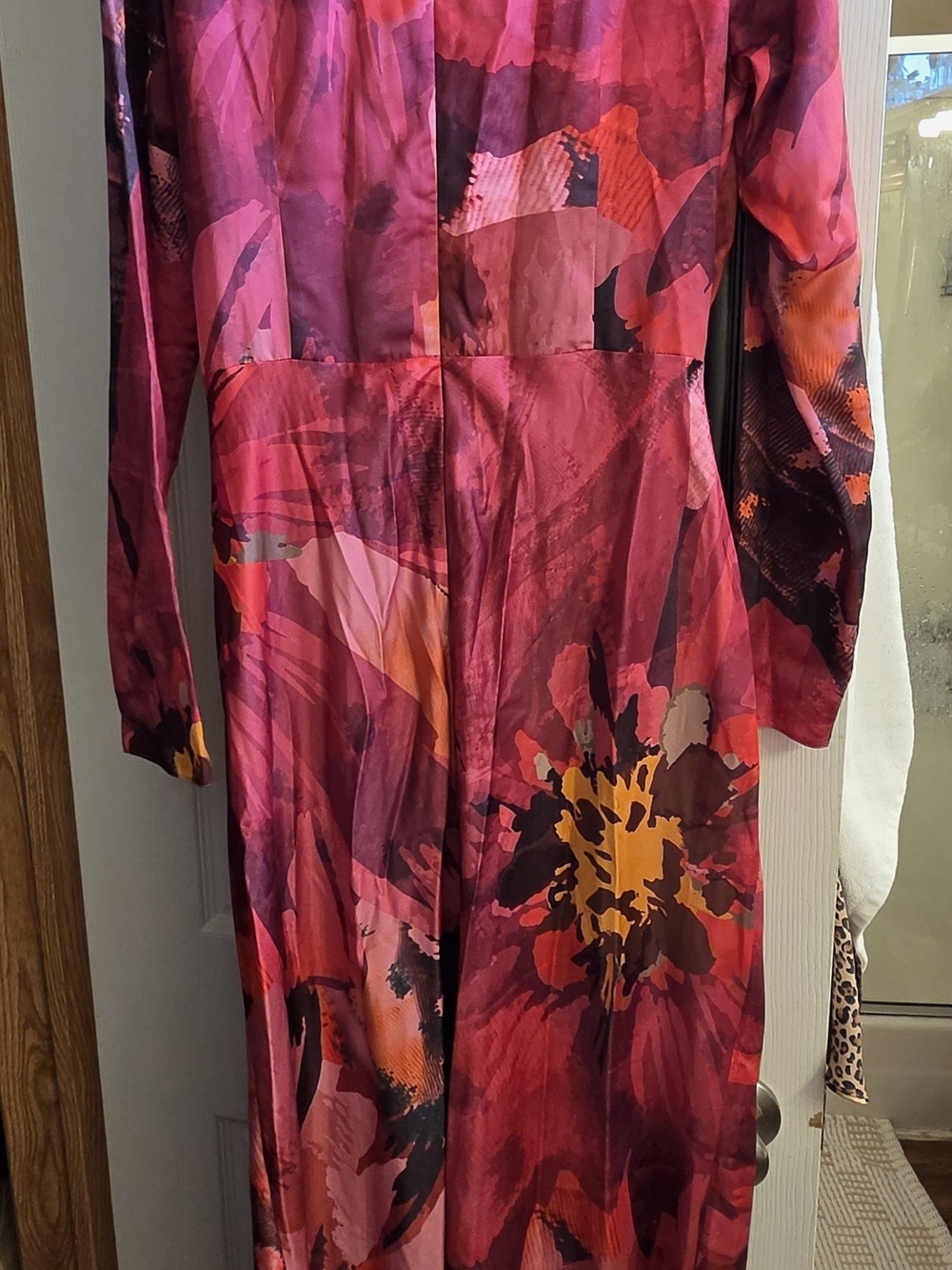 ASOS Red and Pink Abstract Long Sleeve Draped Maxi Dress - Picture 3 of 8